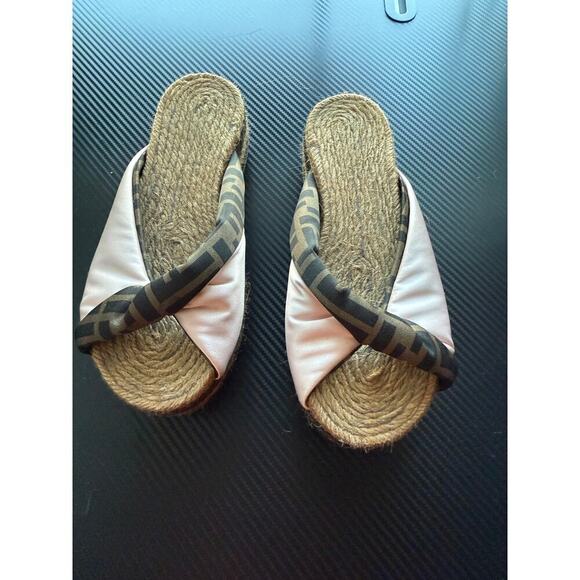 Fendi Shoes - Fendi Zucca FF LOgo Satin Espadrilles